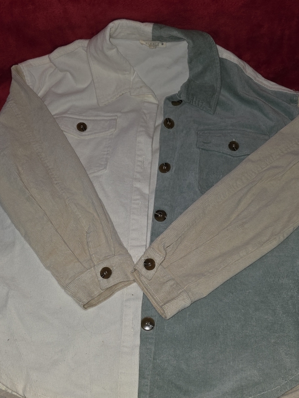 ILLA ILLA Colorblock Corduroy Jacket - White, Sage & Tan